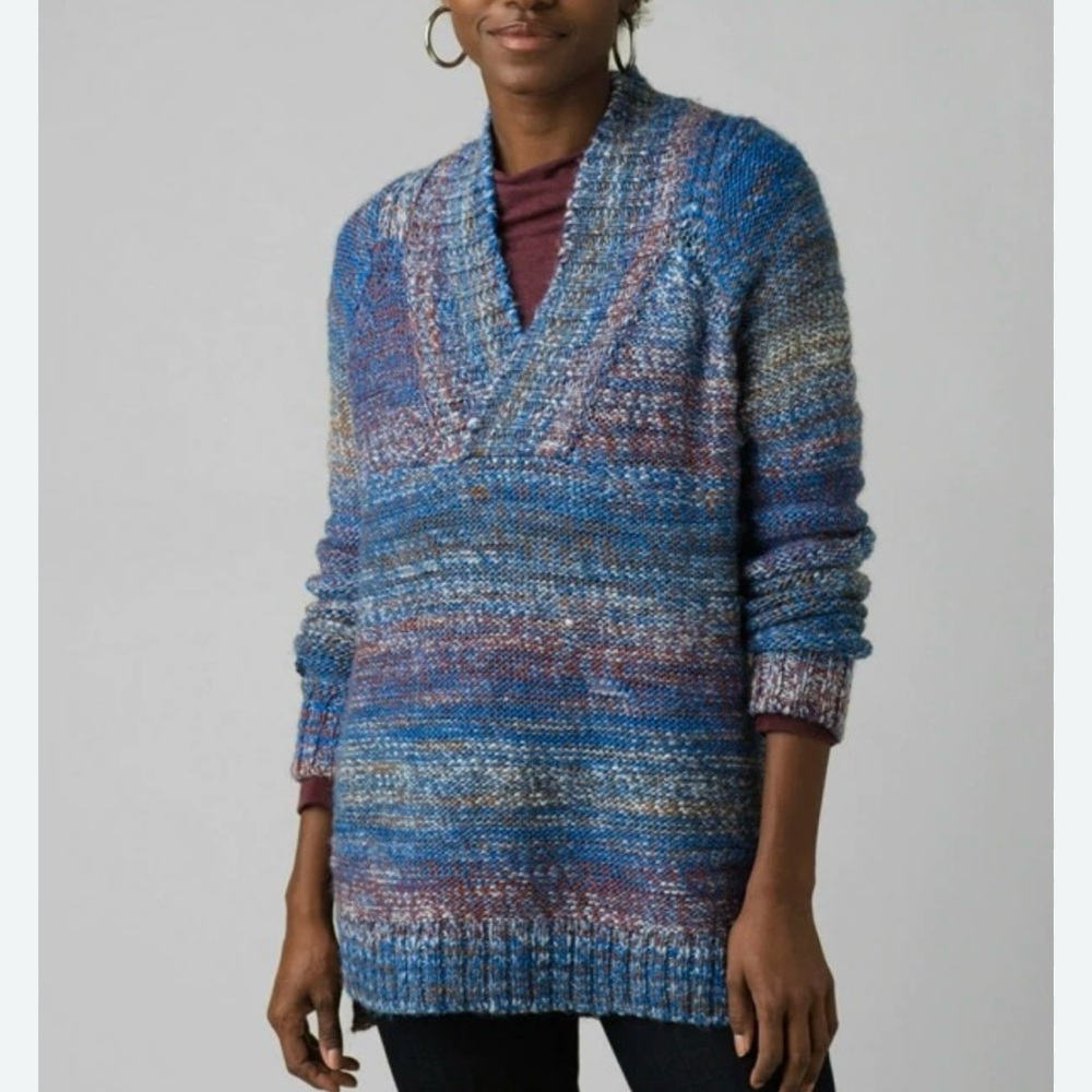 Prana bright blue rust woven knit long sweater